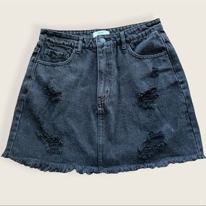 F21 | Distressed Black Denim Mini Skirt